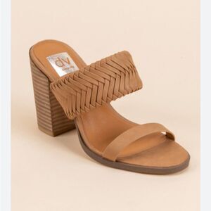 DV Dolce Vita Brown BAMBI Faux Leather Woven Whipstitch Block Heel Sandals